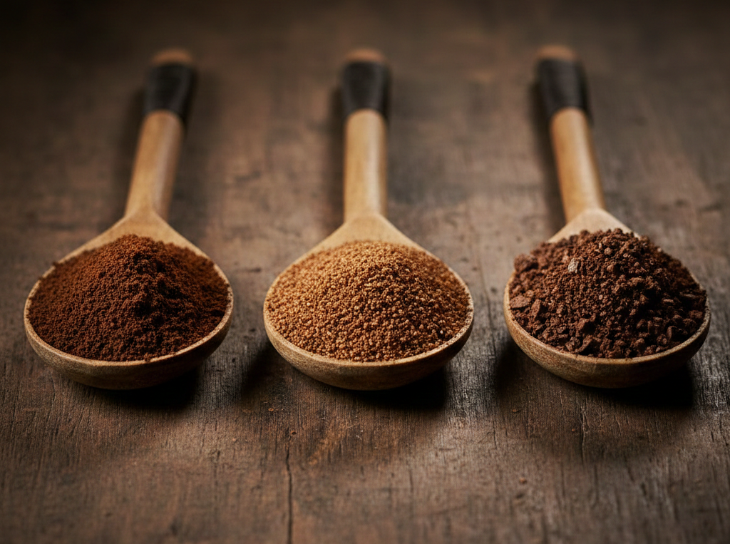 粗さの違う3種のコーヒー粉